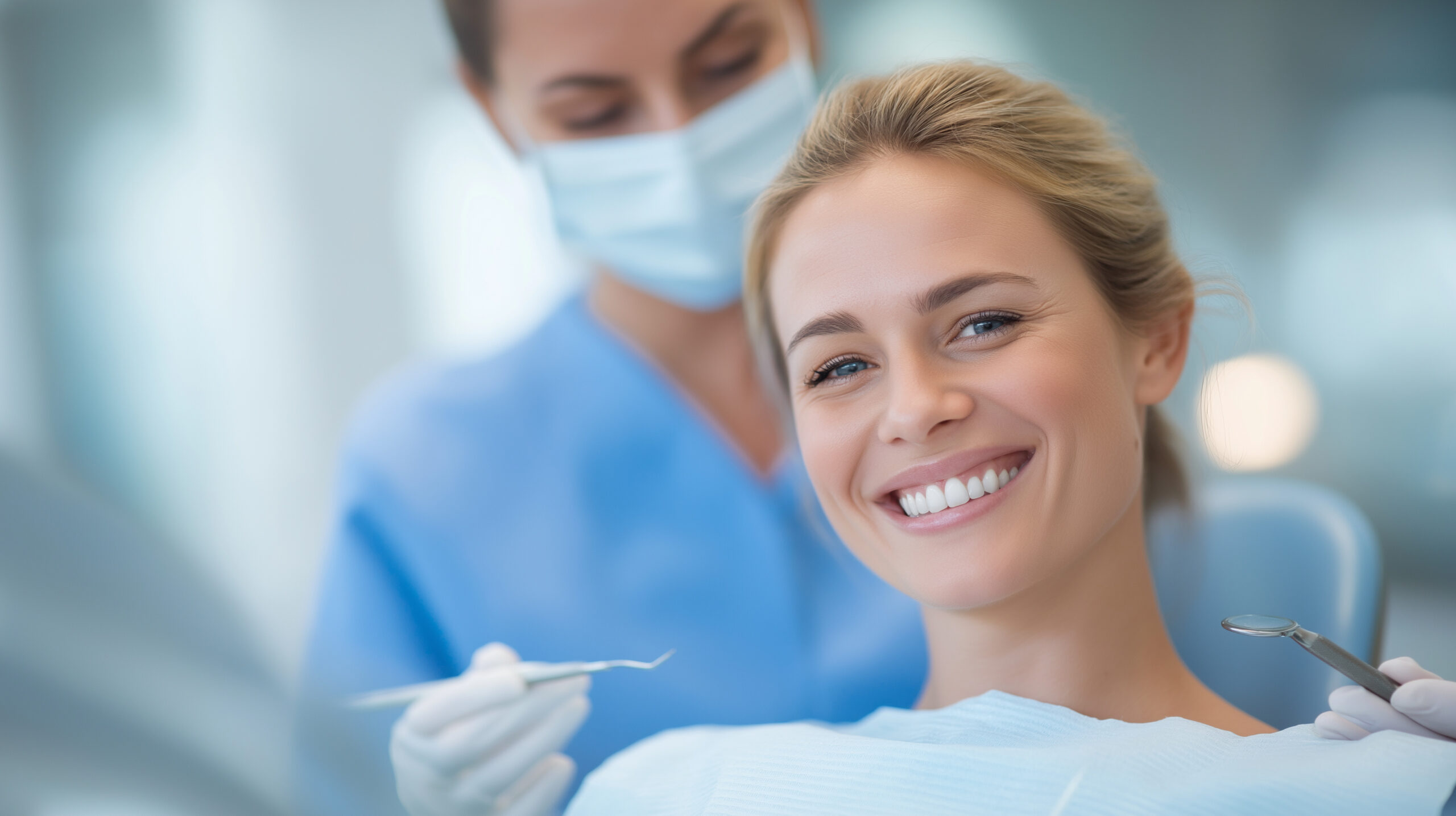 Dentist examining patient teeth in dental clinic