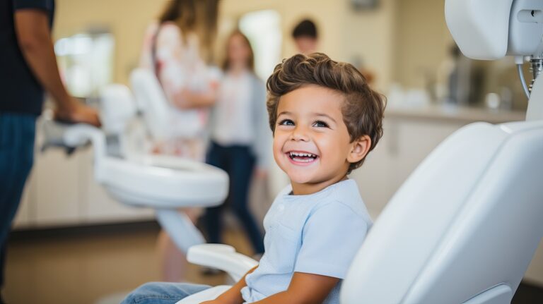 Close up of happy girl showing teeth at dental clinic during dental check up. People, medicine, stomatology and health care concept